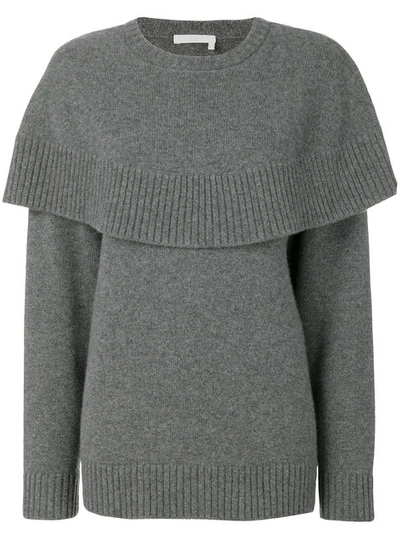 Chloé Oversized Layered Cashmere Sweater In Black-charcoal