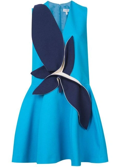Shop Delpozo Contrast Patch Flared Dress In Blue