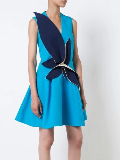 Shop Delpozo Contrast Patch Flared Dress In Blue