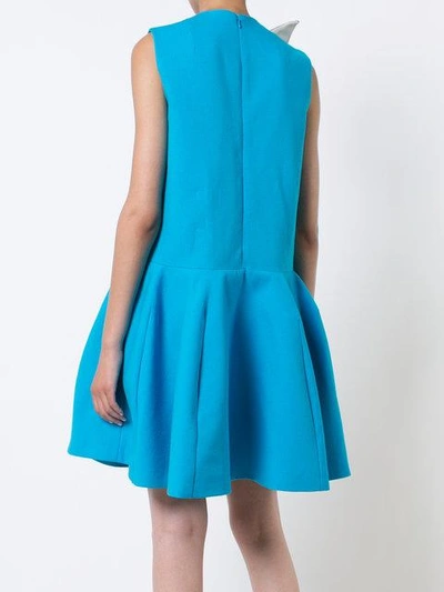 Shop Delpozo Contrast Patch Flared Dress In Blue
