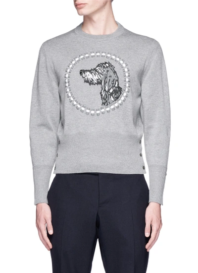 Shop Thom Browne 'hector' Embroidered Wool Sweater