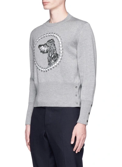 Shop Thom Browne 'hector' Embroidered Wool Sweater