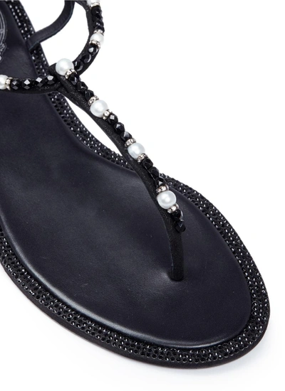 Shop René Caovilla Faux Pearl Beaded Leather Sandals