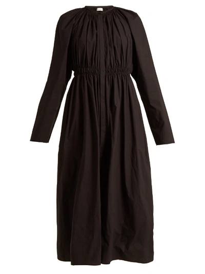 Lemaire Gathered Cotton-poplin Dress In Black