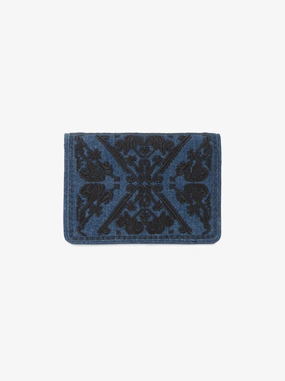 Shop Miu Miu Embroidered Denim Clutch Bag In Black