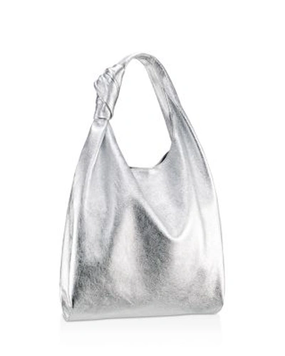 Shop Loeffler Randall Knot Metallic Leather Tote In Silver/silver