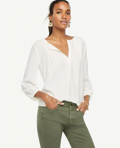 Shop Ann Taylor Pintucked Popover Blouse In Winter White