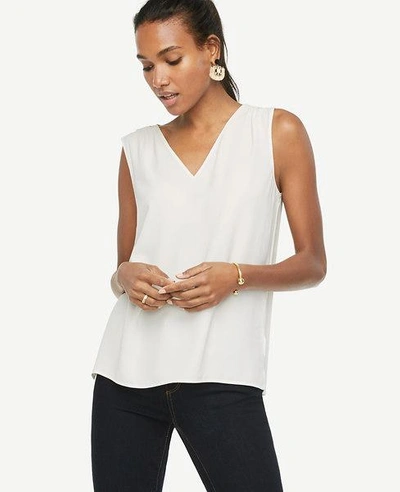 Shop Ann Taylor Solid V-neck Shell In Winter White