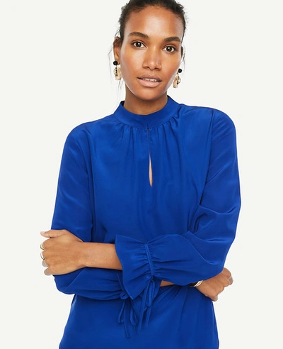 Ann Taylor Silk Tie Sleeve Blouse In Vivid Sapphire