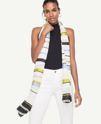 Ann Taylor Mixed Stripe Scarf In Winter White