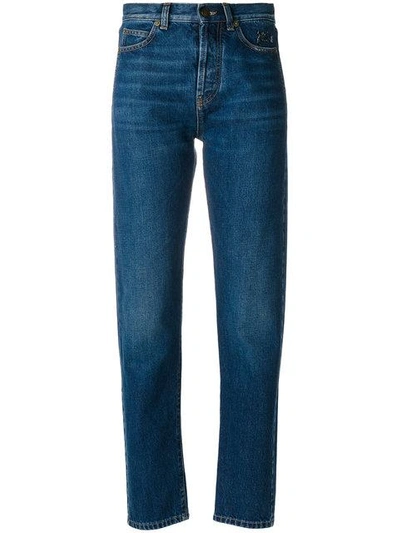 Shop Saint Laurent Logo Embroidered Jeans In Blue