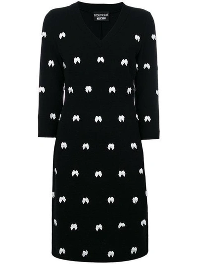 Shop Boutique Moschino Bow Embroidered Dress - Black