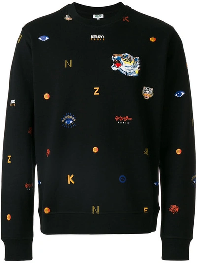 Kenzo Allover Tiger Logo Classic Sweatshirt In Nero