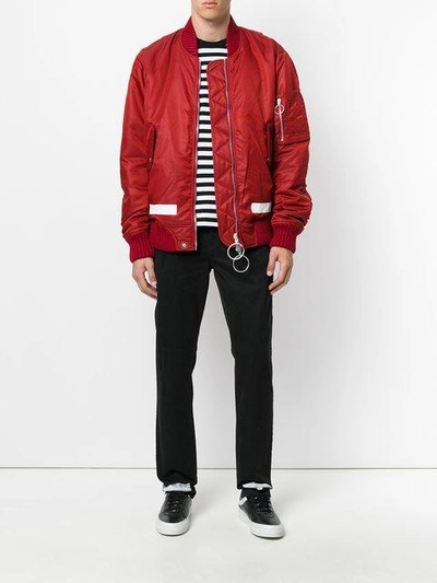 Off-White c/o Virgil Abloh Men's Wave Off Lea Cropped Bomber - Red - Jackets