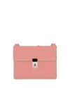 VALENTINO GARAVANI ROCKSTUD FLAP LEATHER CROSSBODY BAG, PINK