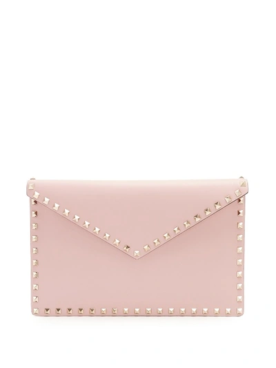 Valentino Garavani Rockstud Leather Envelope Clutch In Light-pink