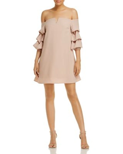Joa Tiered Sleeve Off-the-shoulder Dress In Sand