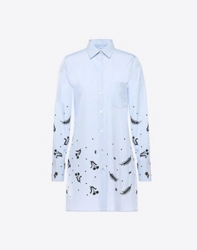 Valentino Embroidered Cotton Shirt In Sky Blue