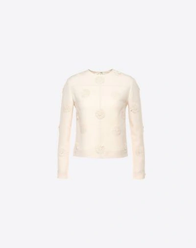 Valentino Embroidered Crepe Couture Top In Ivory