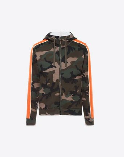 Shop Valentino Camouflage Hooded Sweatshirt In Military Green