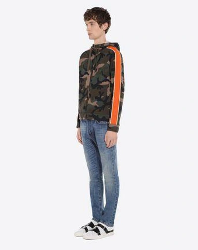 Shop Valentino Camouflage Hooded Sweatshirt In Military Green