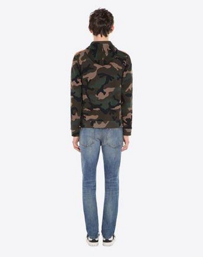 Shop Valentino Camouflage Hooded Sweatshirt In Military Green