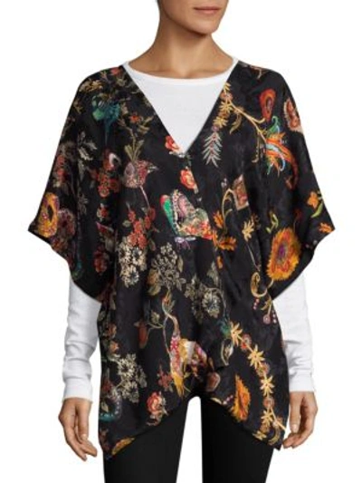 Etro Suzani Patchwork Poncho In Black-multi