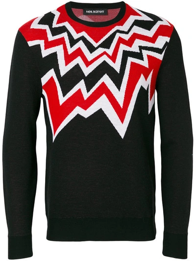 Neil Barrett Merino Wool Knit Sweater W/ Bolts In Black/red/white