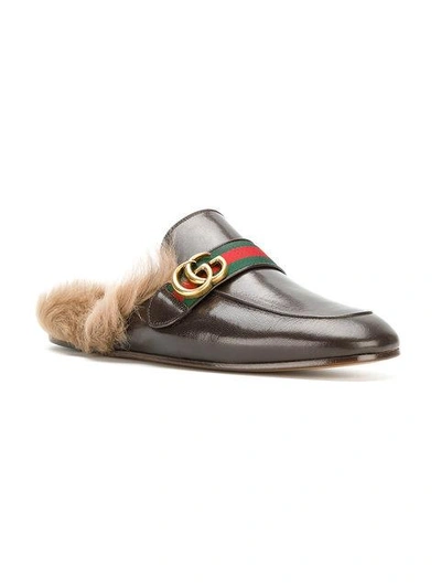 Shop Gucci Princetown Appliqué Slippers In Brown