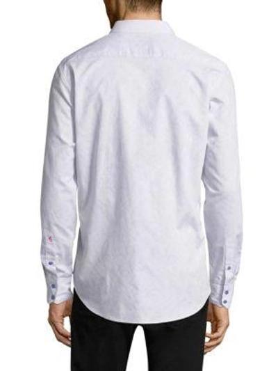 Shop Robert Graham Embroidered Cotton Casual Button-down Shirt In White