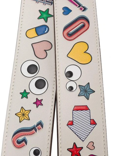 Shop Anya Hindmarch All Over Stickers Bag Strap In Nude Multicolor