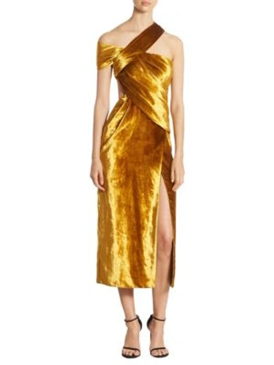 Shop Jason Wu Velvet One-shoulder Dress In Caramel