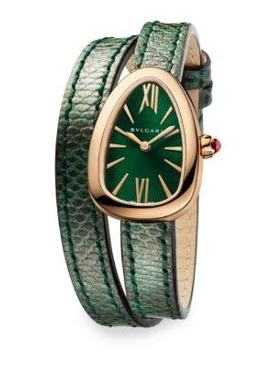 Shop Bvlgari Women's Serpenti Rose Gold & Green Karung Strap Watch