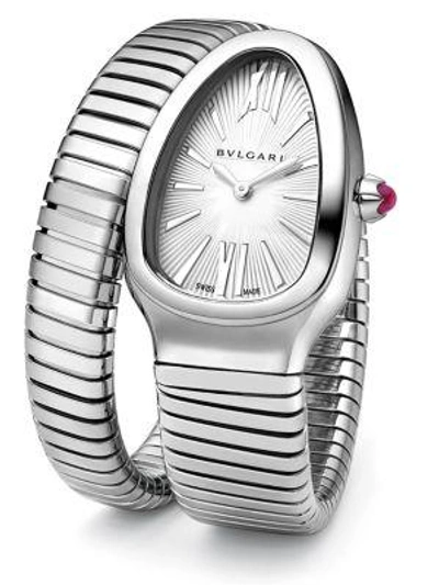 Shop Bvlgari Women's Serpenti Tubogas Stainless Steel Single Twist Watch In Silver