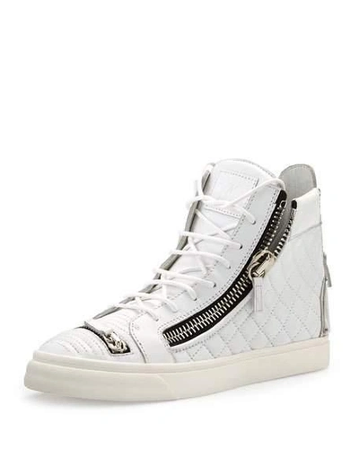 Giuseppe Zanotti Quilted High-top Sneaker W/zippers, White