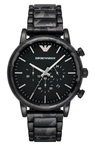 Emporio Armani Men's Chronograph Luigi Black Camouflage Stainless Steel Bracelet Watch 46mm In Black/ Grey