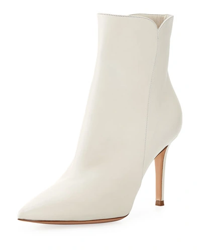 Gianvito Rossi Levy Notched Leather 85mm Bootie In Off White