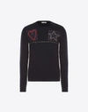 Valentino Patched Fisherman Knit Sweater In Dark Blue