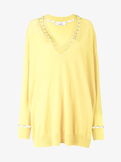 Shop Givenchy Faux Pearl Trim Jumper In Yellow&orange