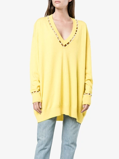 Shop Givenchy Faux Pearl Trim Jumper In Yellow&orange