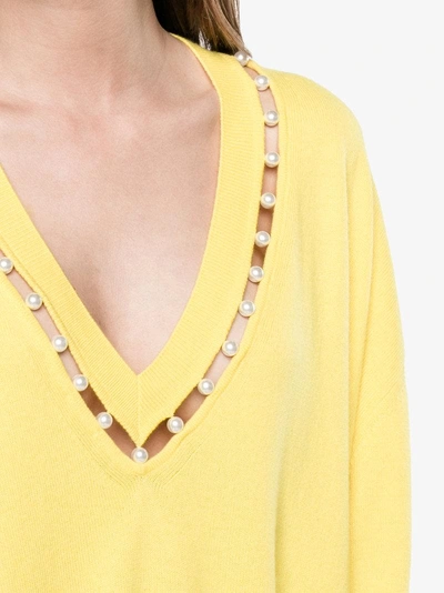 Shop Givenchy Faux Pearl Trim Jumper In Yellow&orange