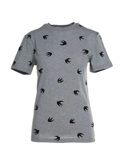 Shop Mcq By Alexander Mcqueen Flocked Swallow Cotton-jersey T-shirt In Grigio