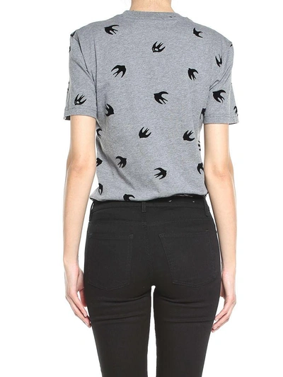 Shop Mcq By Alexander Mcqueen Flocked Swallow Cotton-jersey T-shirt In Grigio