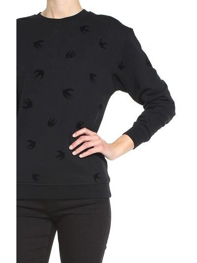 Shop Mcq By Alexander Mcqueen Flocked Swallow Jersey Sweatshirt In Nero