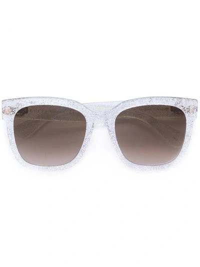 Shop Gucci Square Frame Glitter Sunglasses In Nude & Neutrals