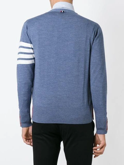 Shop Thom Browne Striped Sleeve Cardigan In Blue