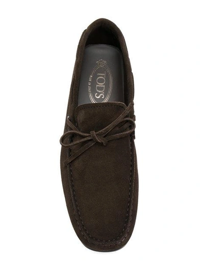 Shop Tod's Drawstring Detail Moccasins In Brown