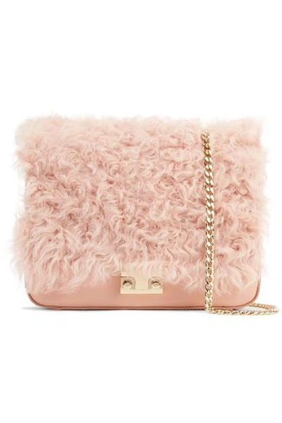 Shop Loeffler Randall Lock Leather And Shearling Shoulder Bag