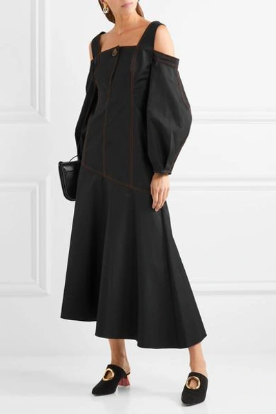 Shop Ellery Mississippi Cold-shoulder Cotton-blend Twill Midi Dress