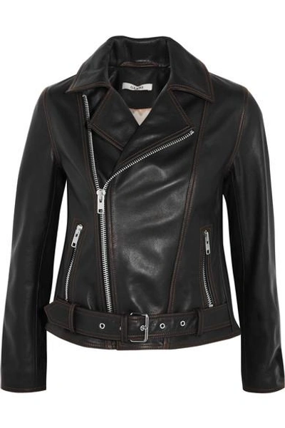 Shop Ganni Tatin Leather Biker Jacket